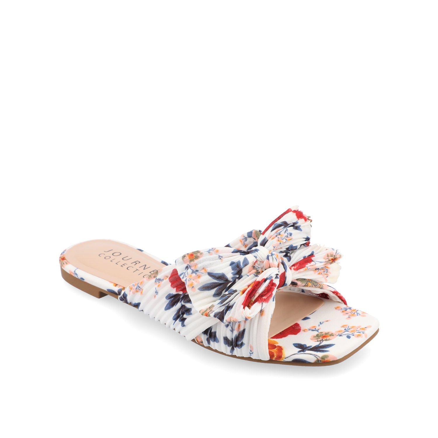 SERLINA PLEATED SLIDE SANDALS IN FOIL - Dark Floral Fabric