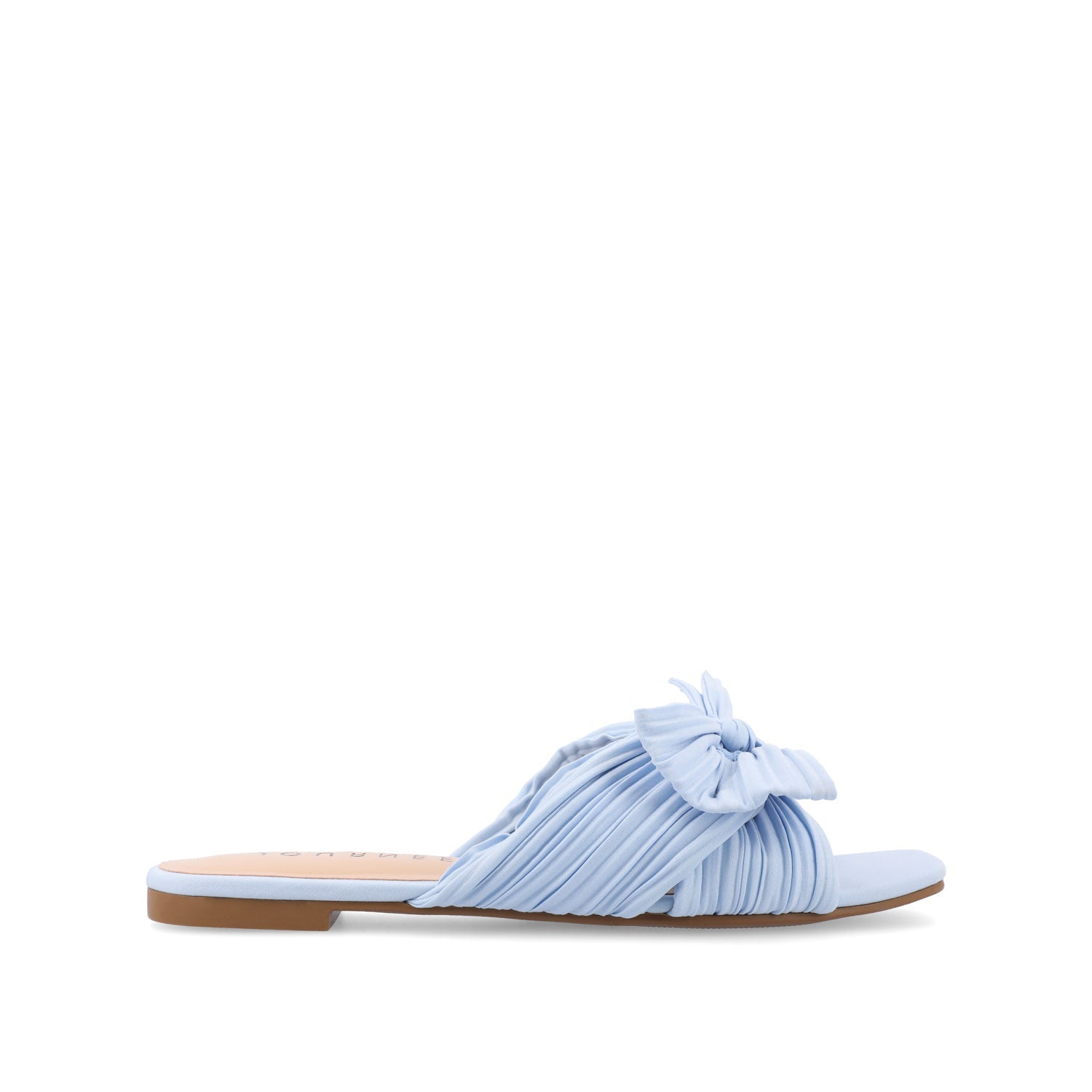 SERLINA PLEATED SLIDE SANDALS IN FOIL - Light Blue