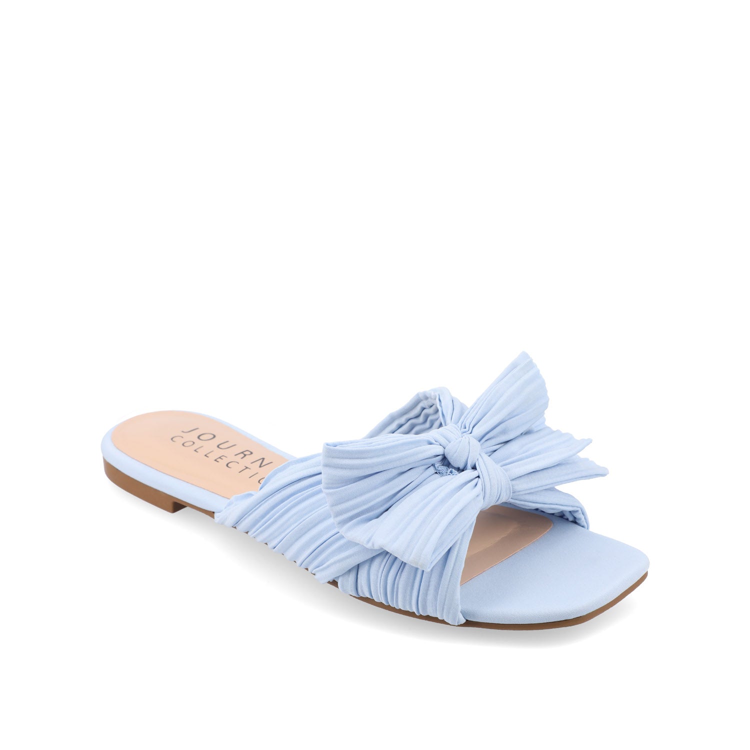 SERLINA PLEATED SLIDE SANDALS IN FOIL - Light Blue