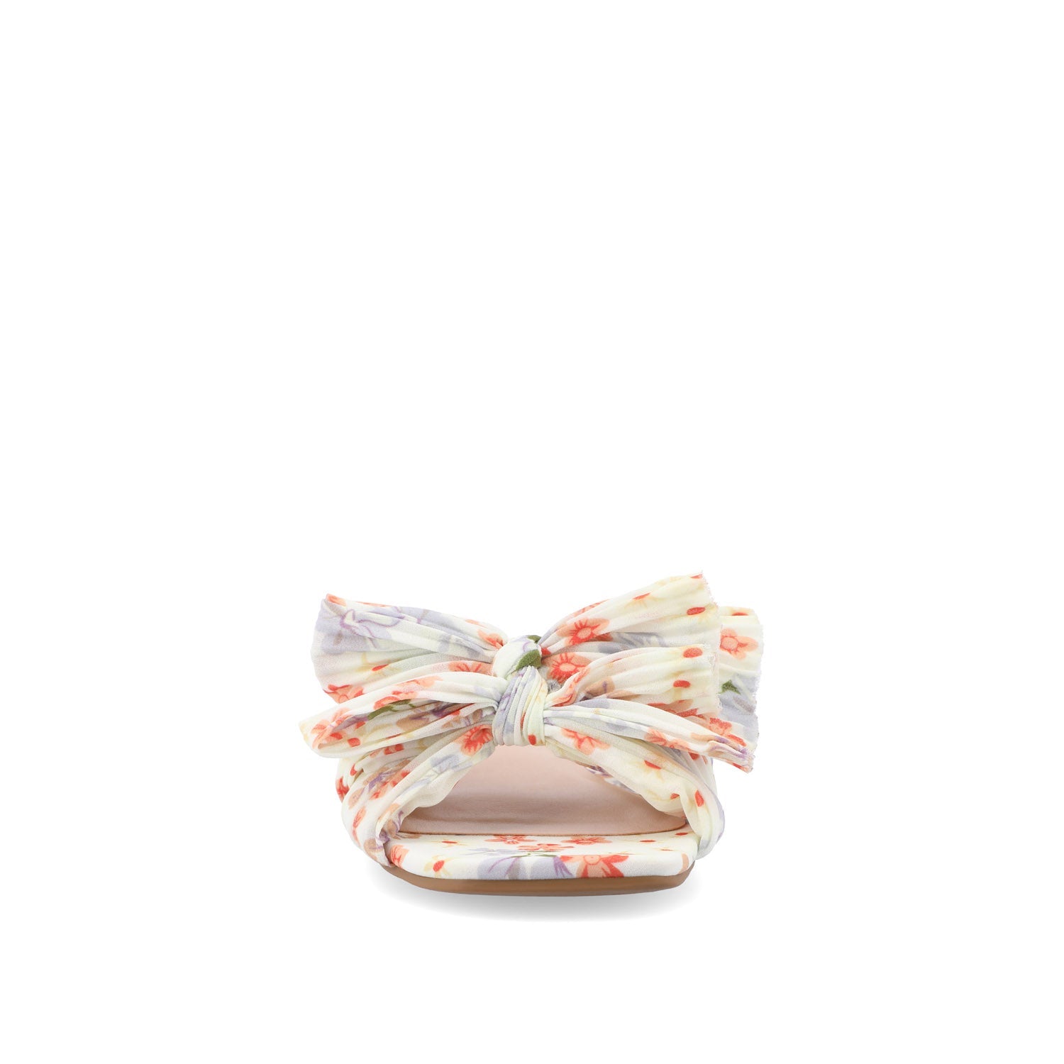 SERLINA PLEATED SLIDE SANDALS IN WIDE - Light Floral Fabric