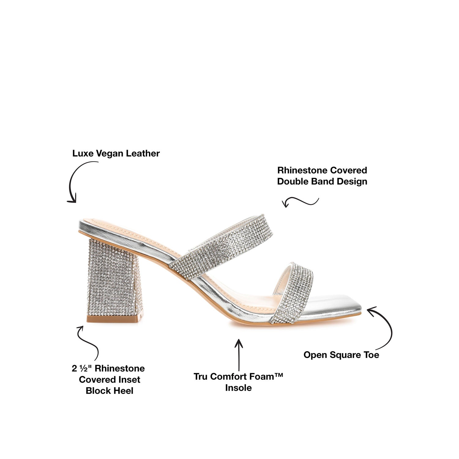 SHANDEE STRAPPY BLOCK HEELS IN FOIL