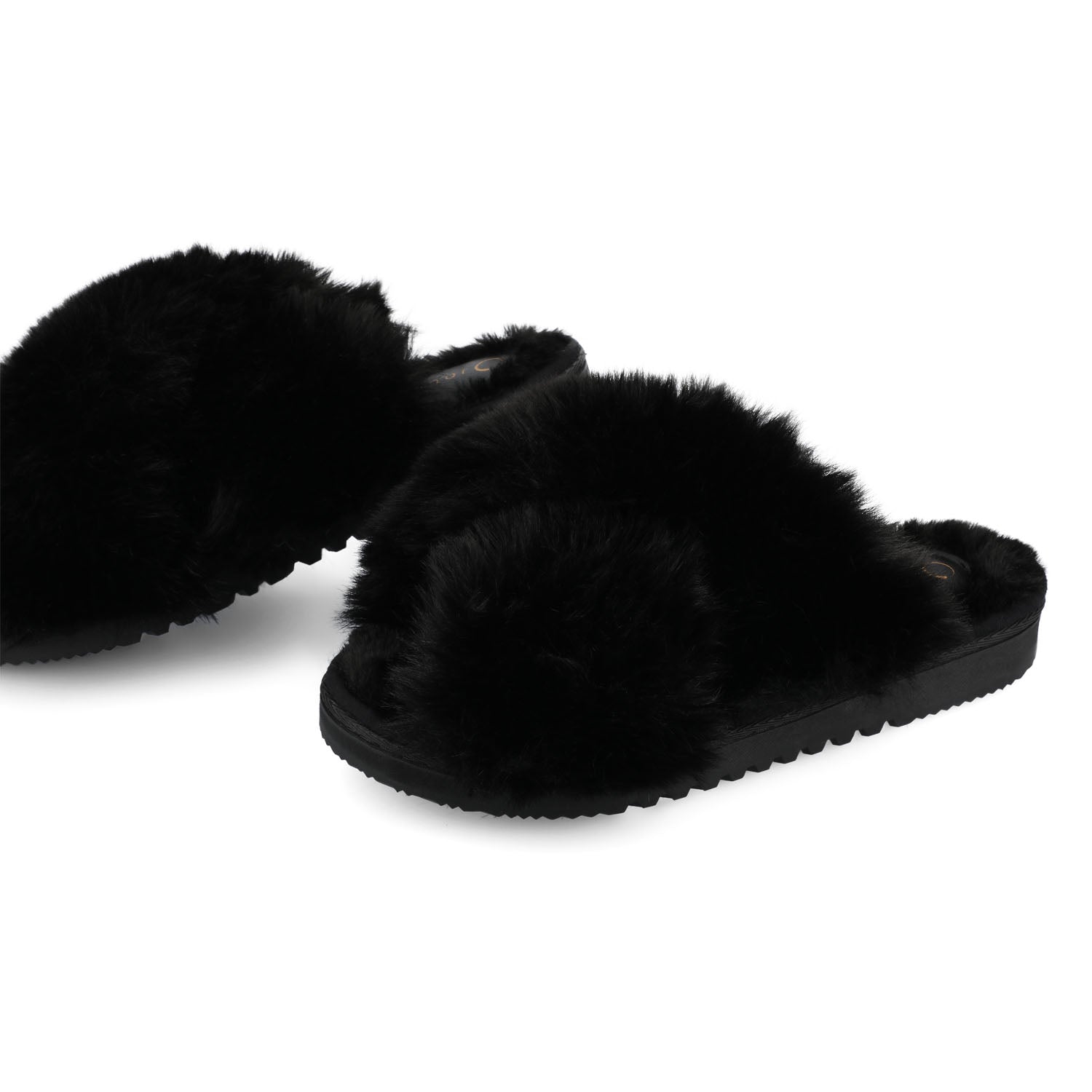 SKYLAH SLIPPERS IN FAUX FUR - Black Faux Fur