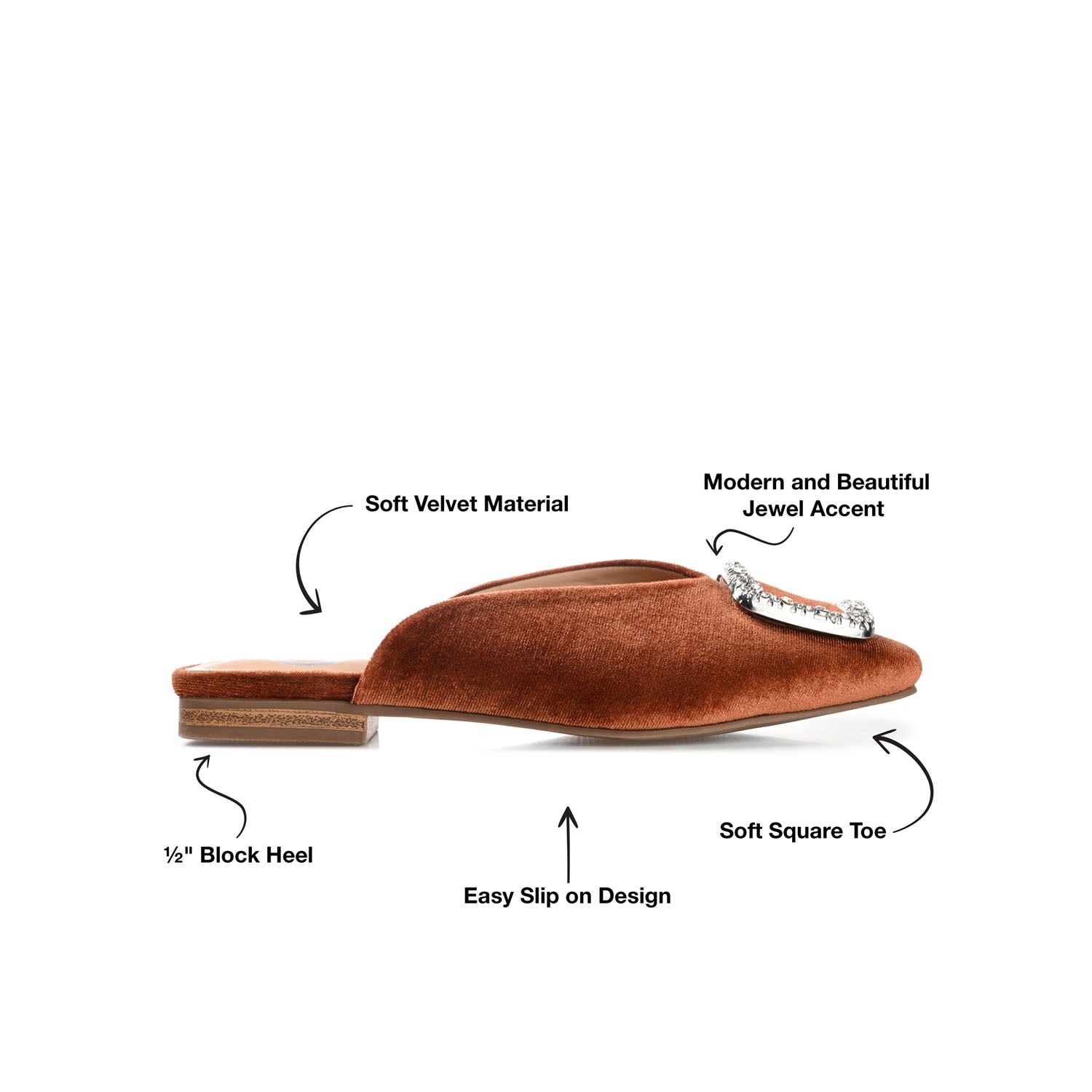 SONNIA DRESSY MULE FLATS IN VELVET - Brown