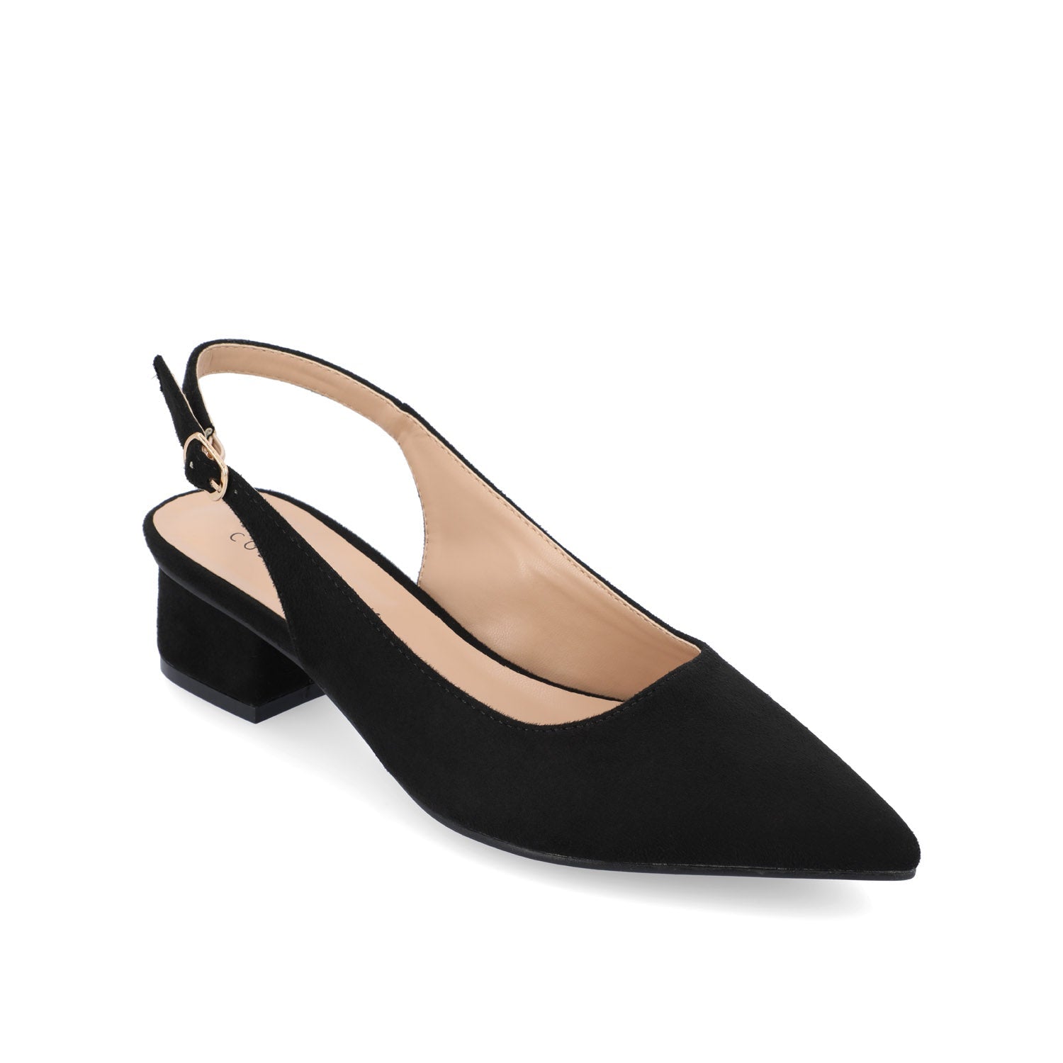SYLVIA LOW BLOCK PUMP HEELS IN FAUX SUEDE - Black PU