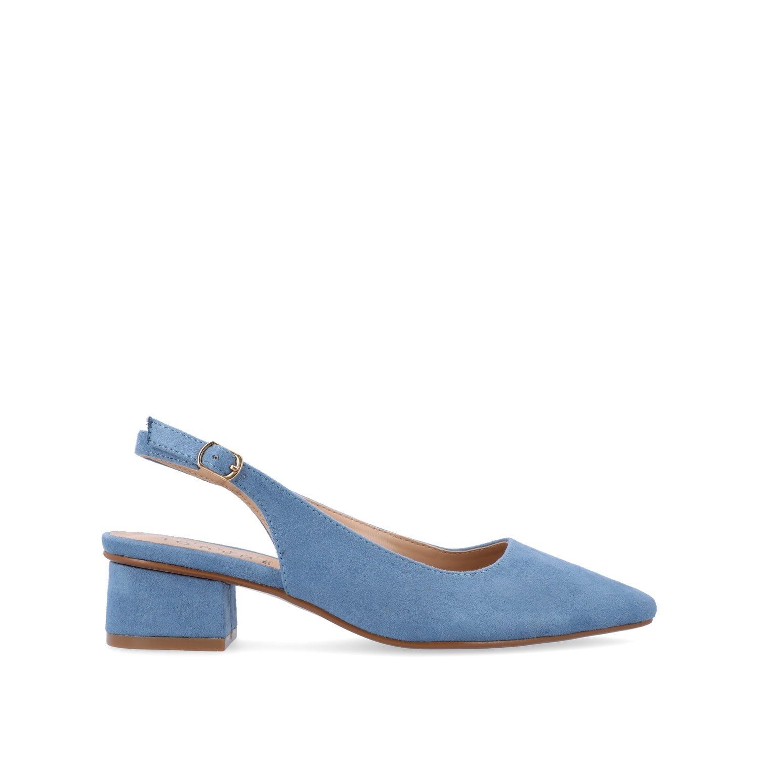 SYLVIA LOW BLOCK PUMP HEELS IN FAUX SUEDE - Blue