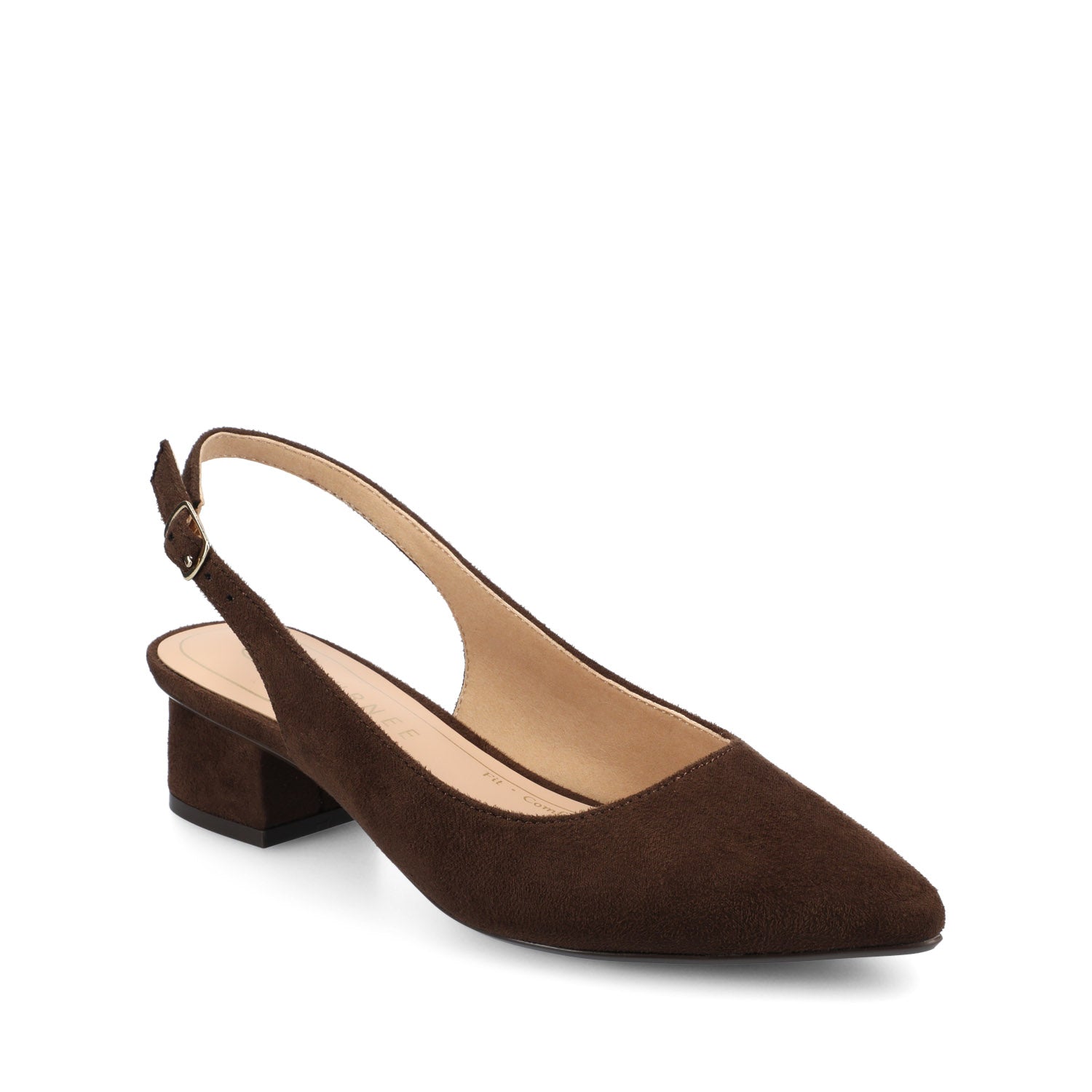SYLVIA LOW BLOCK PUMP HEELS IN FAUX SUEDE - Chocolate Suede