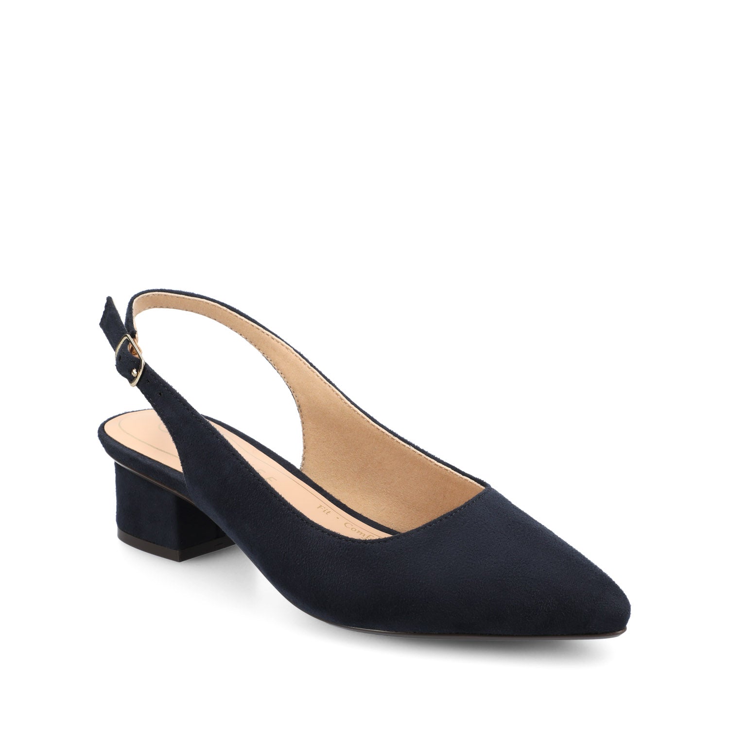 SYLVIA LOW BLOCK PUMP HEELS IN FAUX SUEDE - Navy Suede