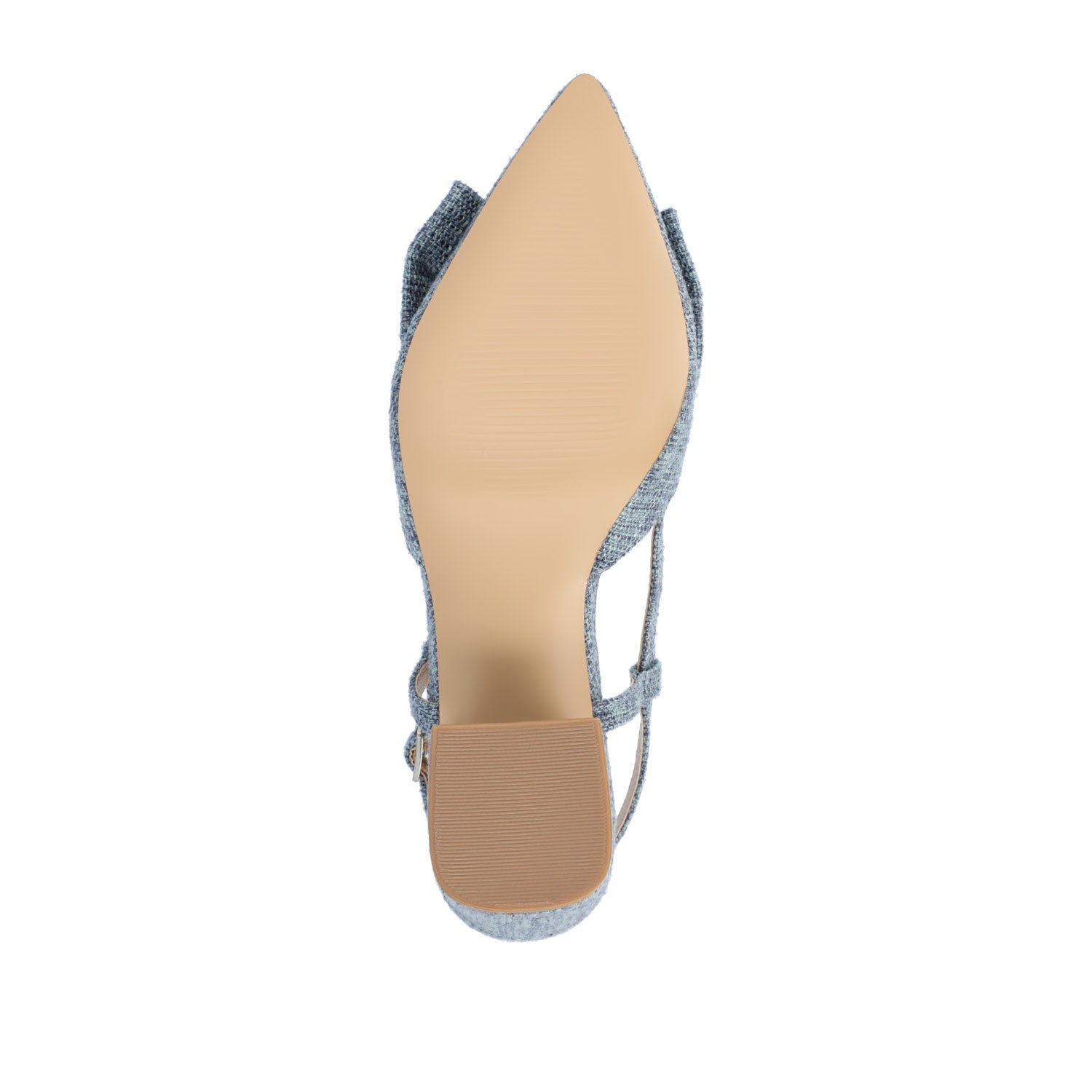 TAILYNN SLINGBACK BLOCK HEELS IN FABRIC - Denim Blue Chambray