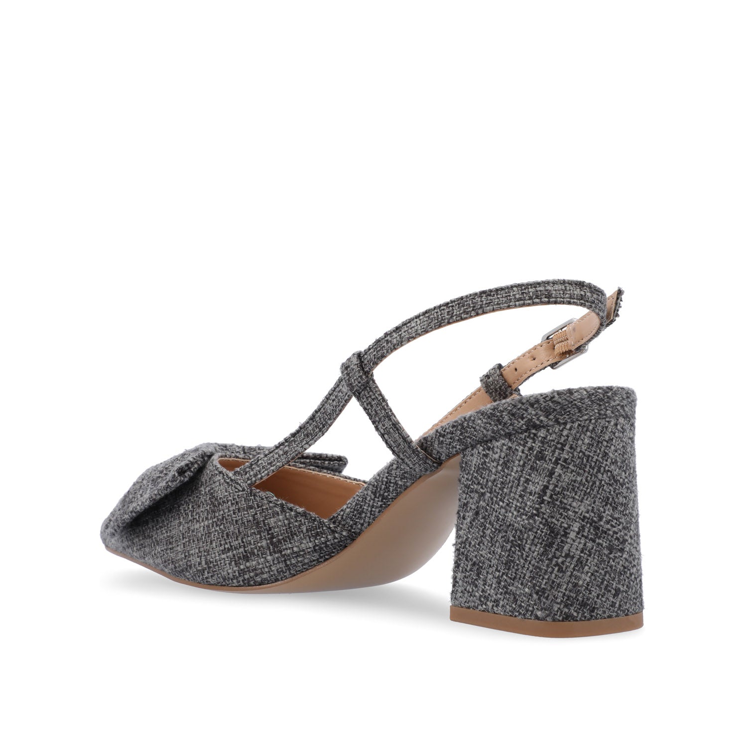 TAILYNN SLINGBACK BLOCK HEELS IN FABRIC - Charcoal Linen