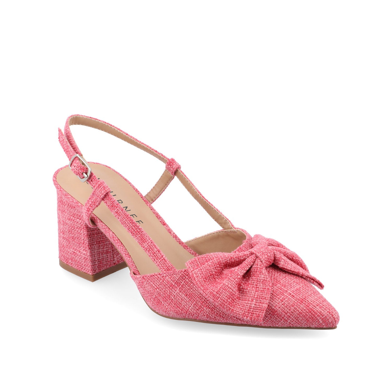 TAILYNN SLINGBACK BLOCK HEELS IN FABRIC - Pink Linen