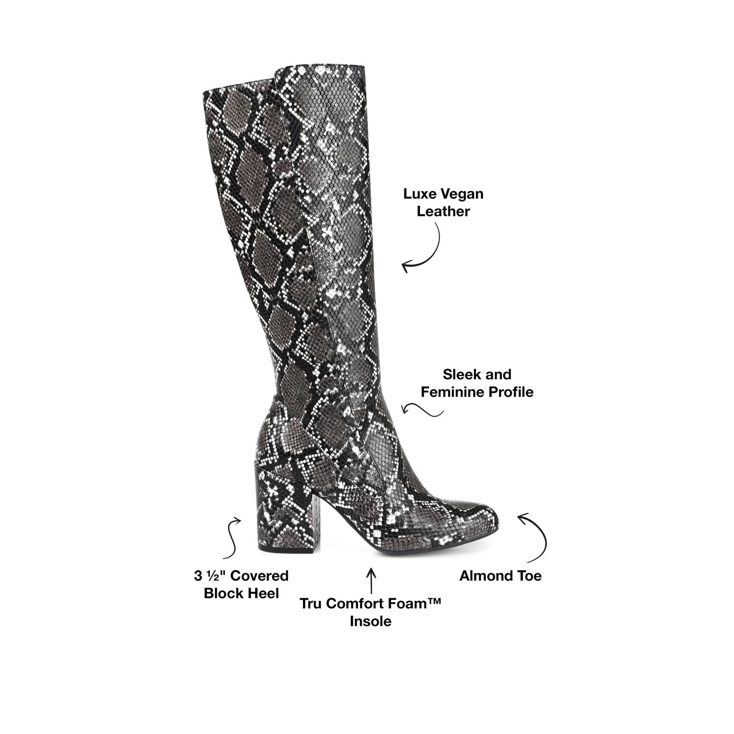 TAVIA KNEE-HIGH BOOTS IN VEGAN LEATHER - Grey Snake