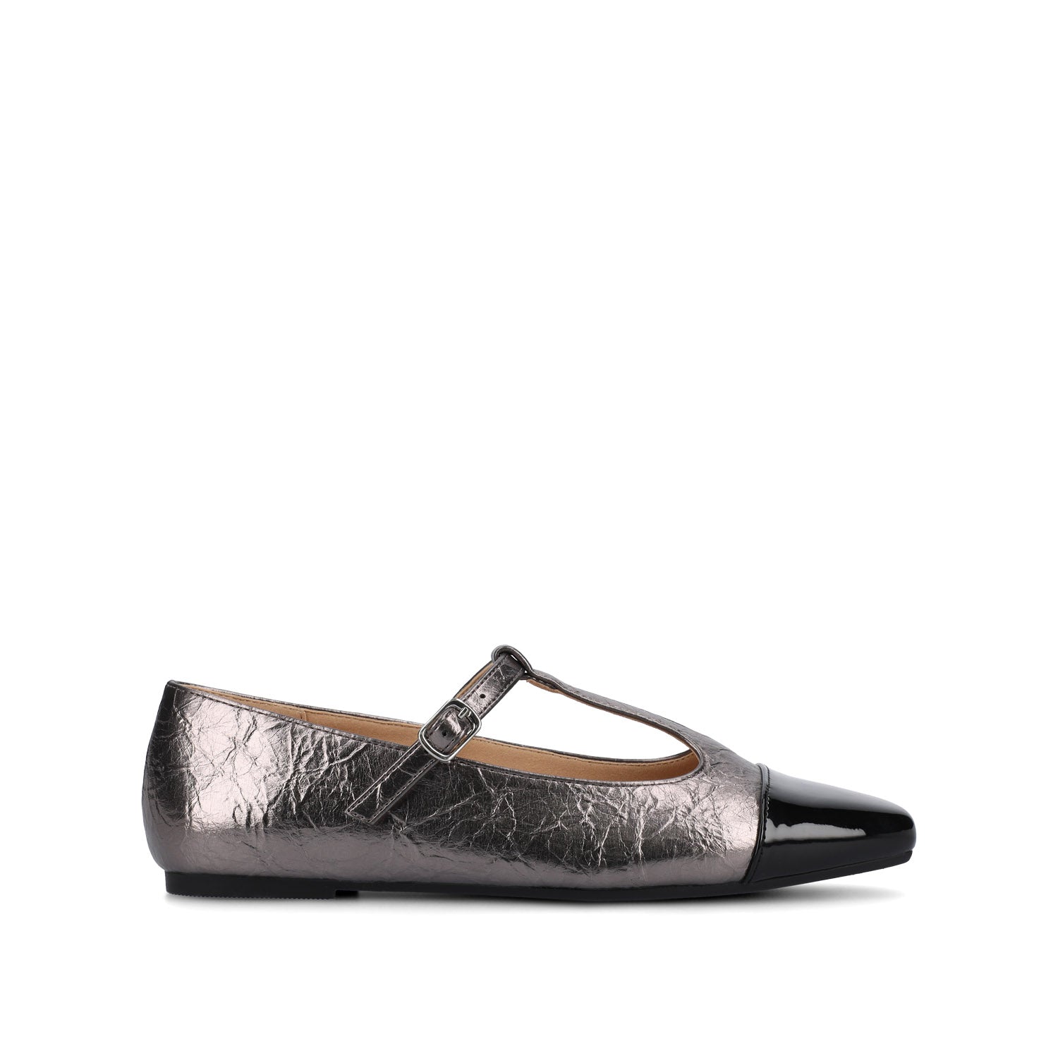 Journee Collection Women's Theah T-Strap Cap Toe Mary Jane Flats - Crinkle Pewter