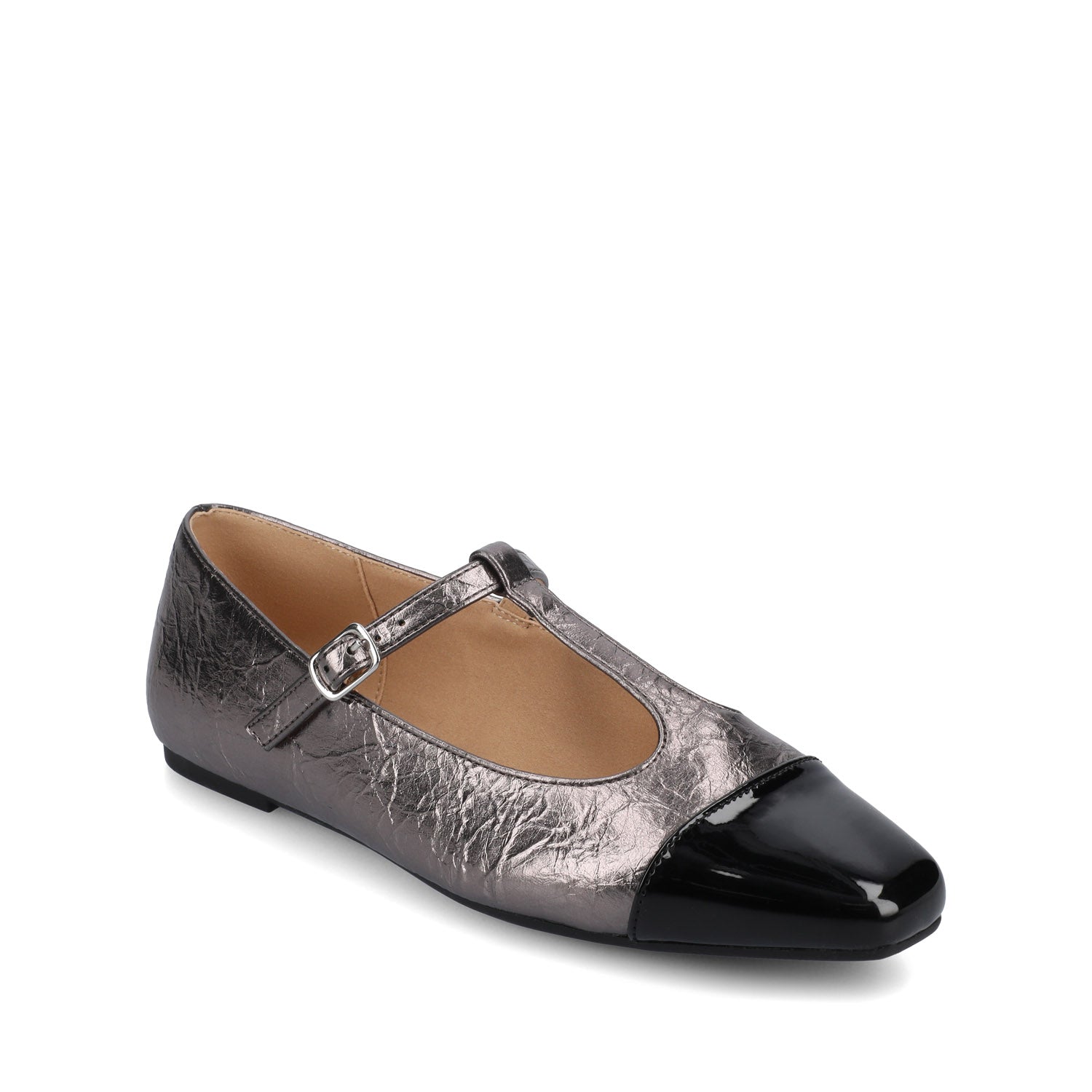 THEAH MARY JANE FLATS IN WIDE - Pewter Crinkle