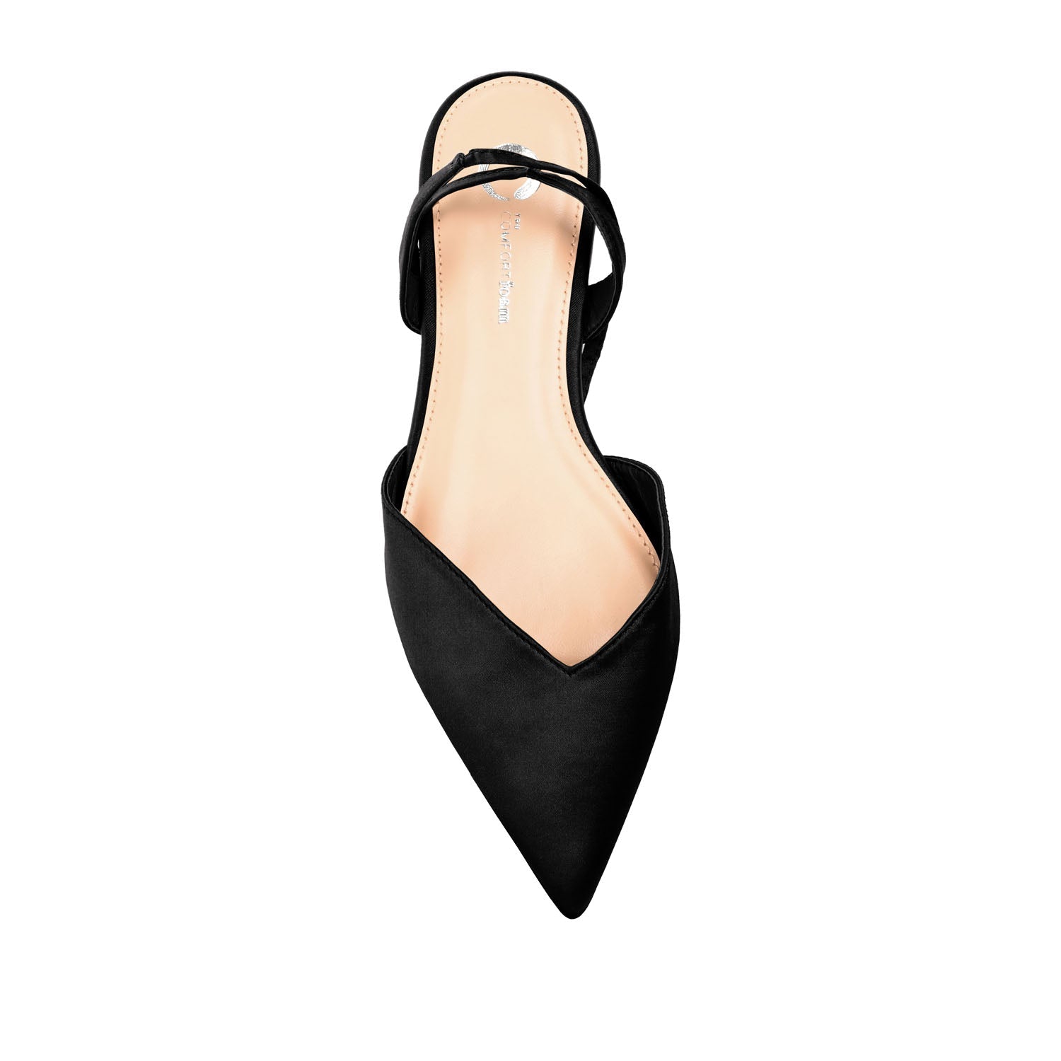 THEIA POINTED TOE FORMAL FLATS IN SATIN - Black
