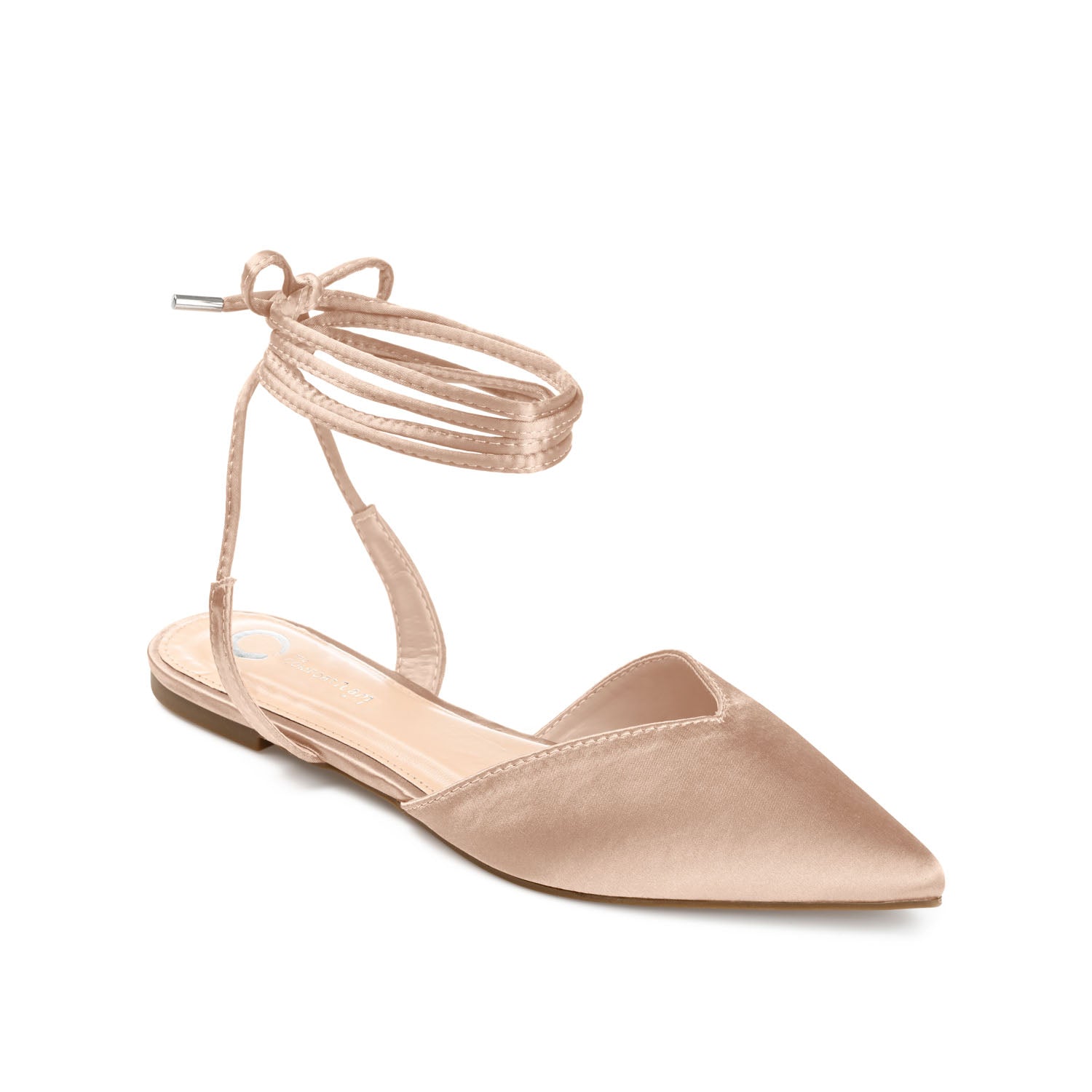 THEIA POINTED TOE FORMAL FLATS IN SATIN - Nude