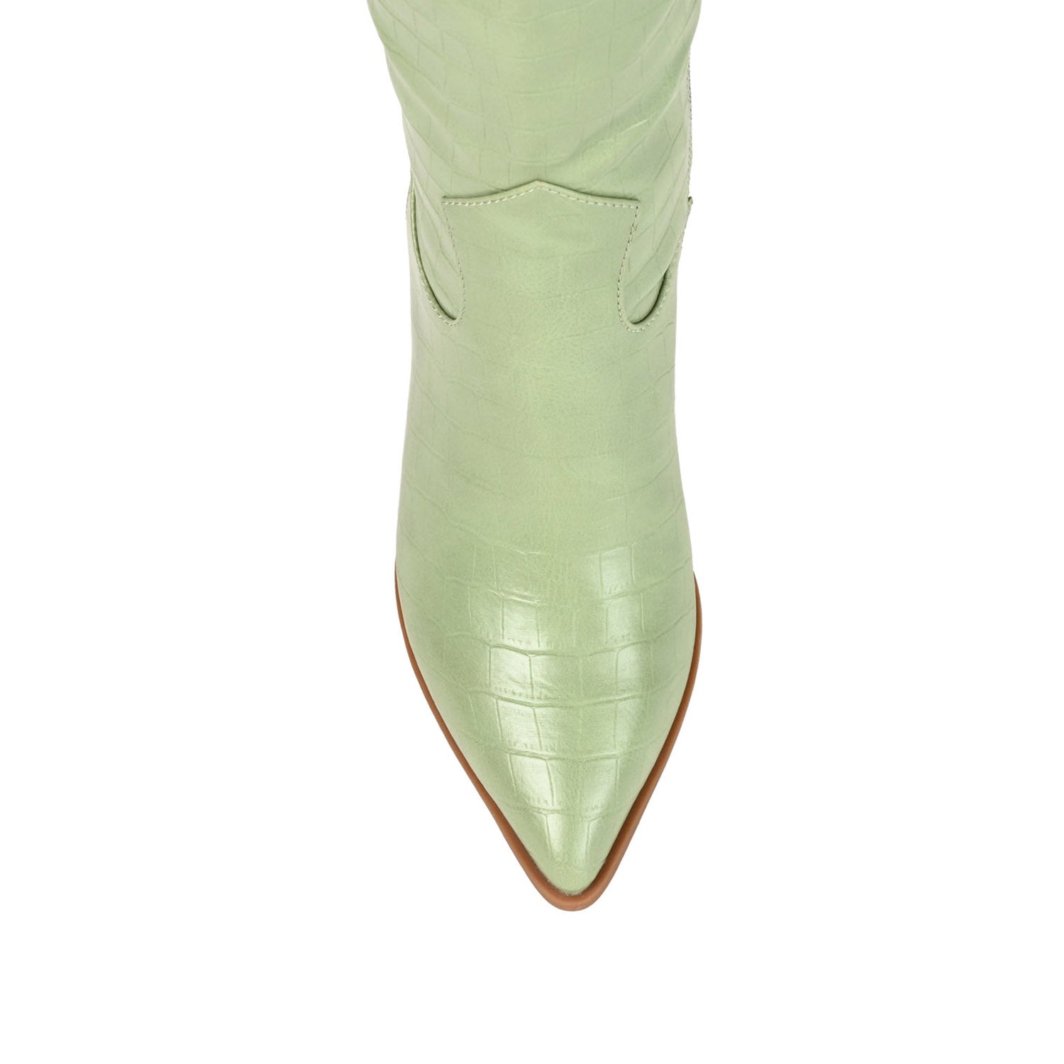 THERESE COWGIRL WESTERN BOOTS IN WIDE CALF - Green Croco