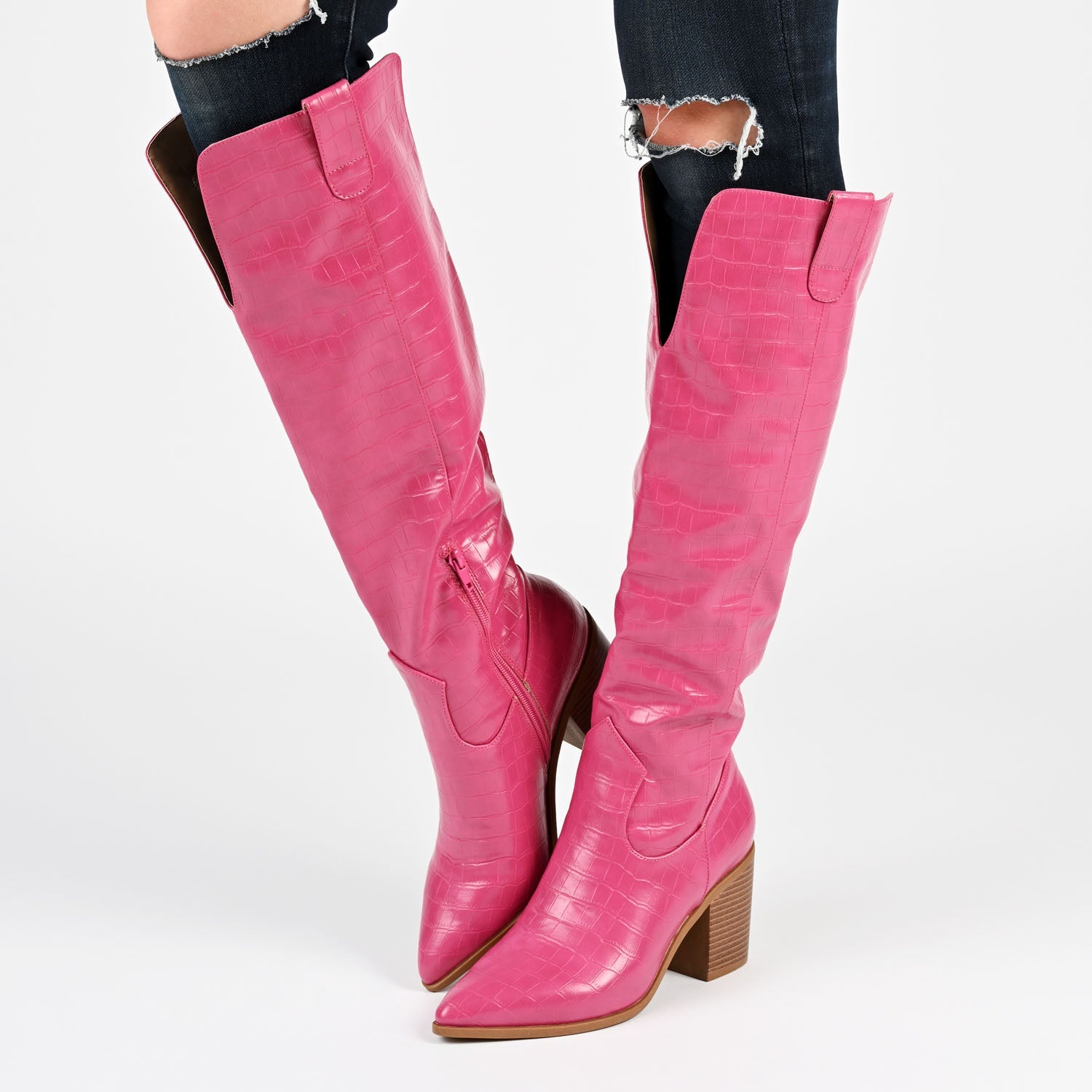 THERESE COWGIRL BOOTS IN CROCO - Bone Croco