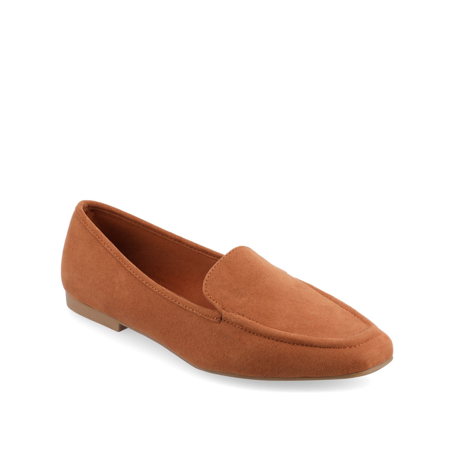 TULLIE FAUX SUEDE SLIP-ON LOAFER FLATS IN WIDE - Cognac