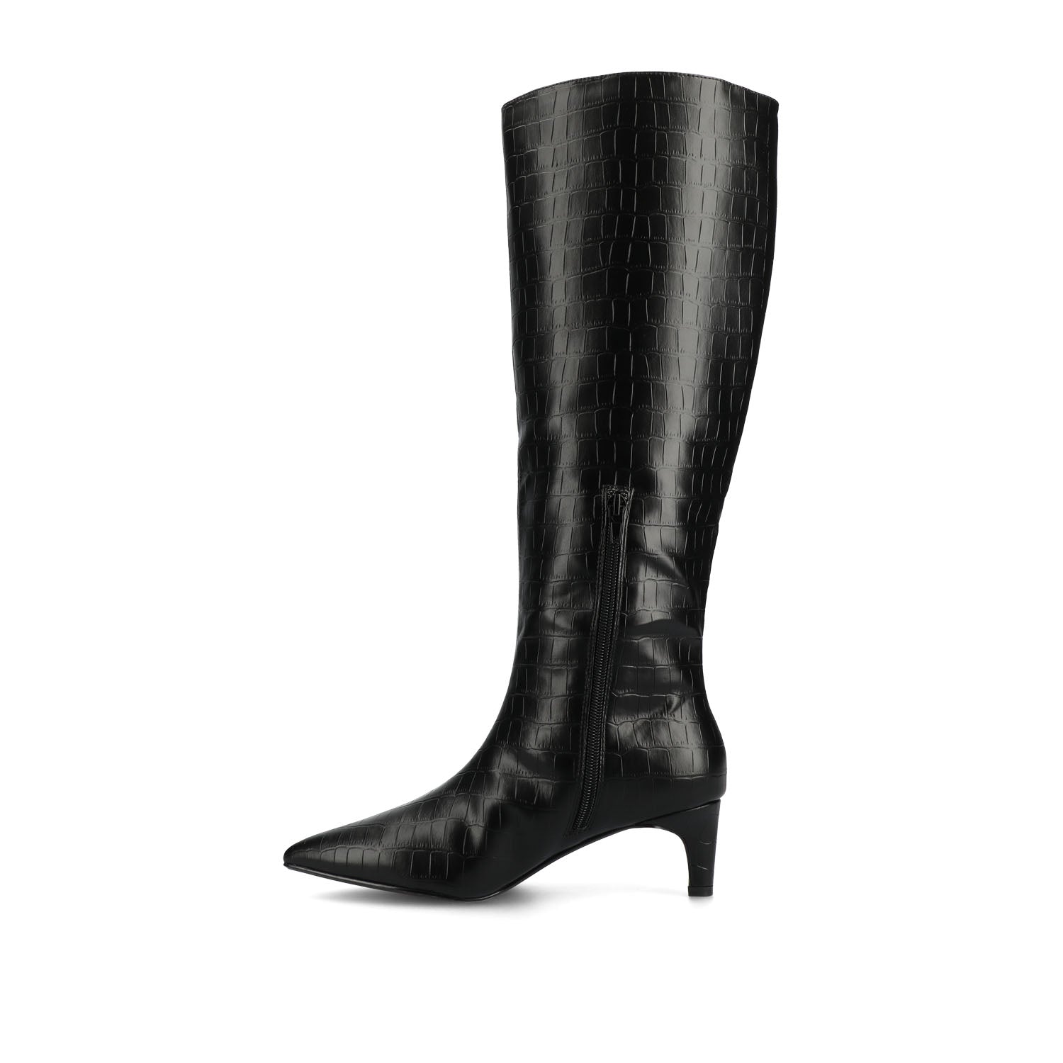 TULLIP KNEE HIGH BOOTS IN VEGAN LEATHER - Black Croco