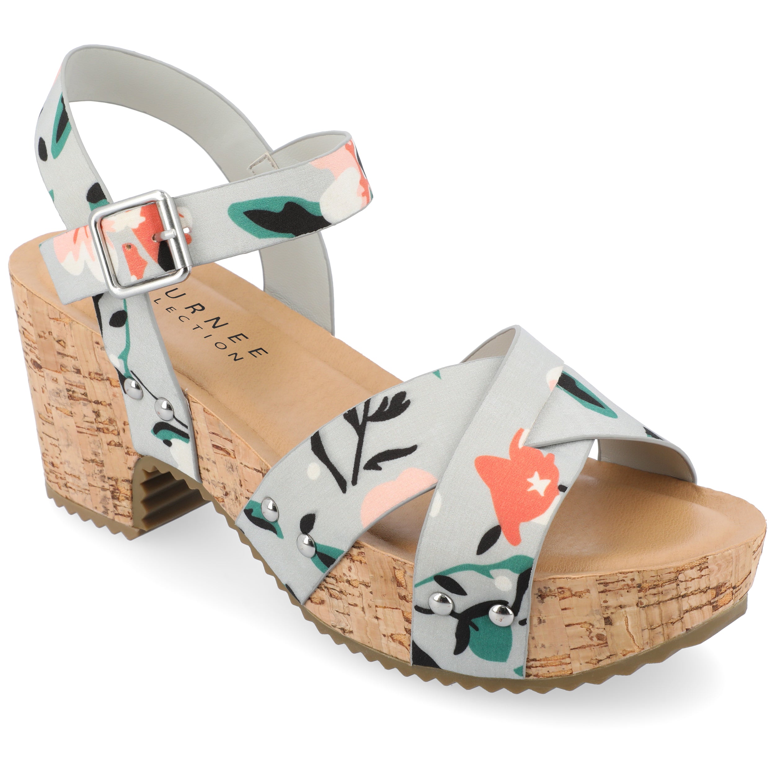 VALENTINA HEELED SANDALS IN VEGAN LEATHER - Grey Floral PU