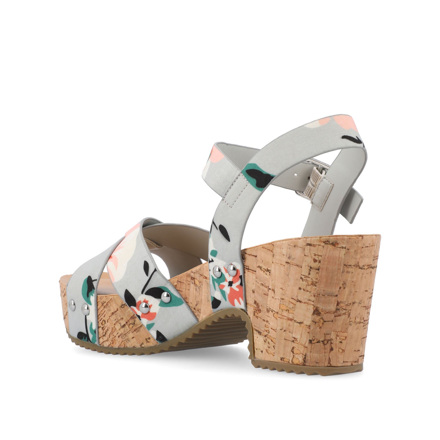 VALENTINA HEELED SANDALS IN VEGAN LEATHER - Grey Floral PU