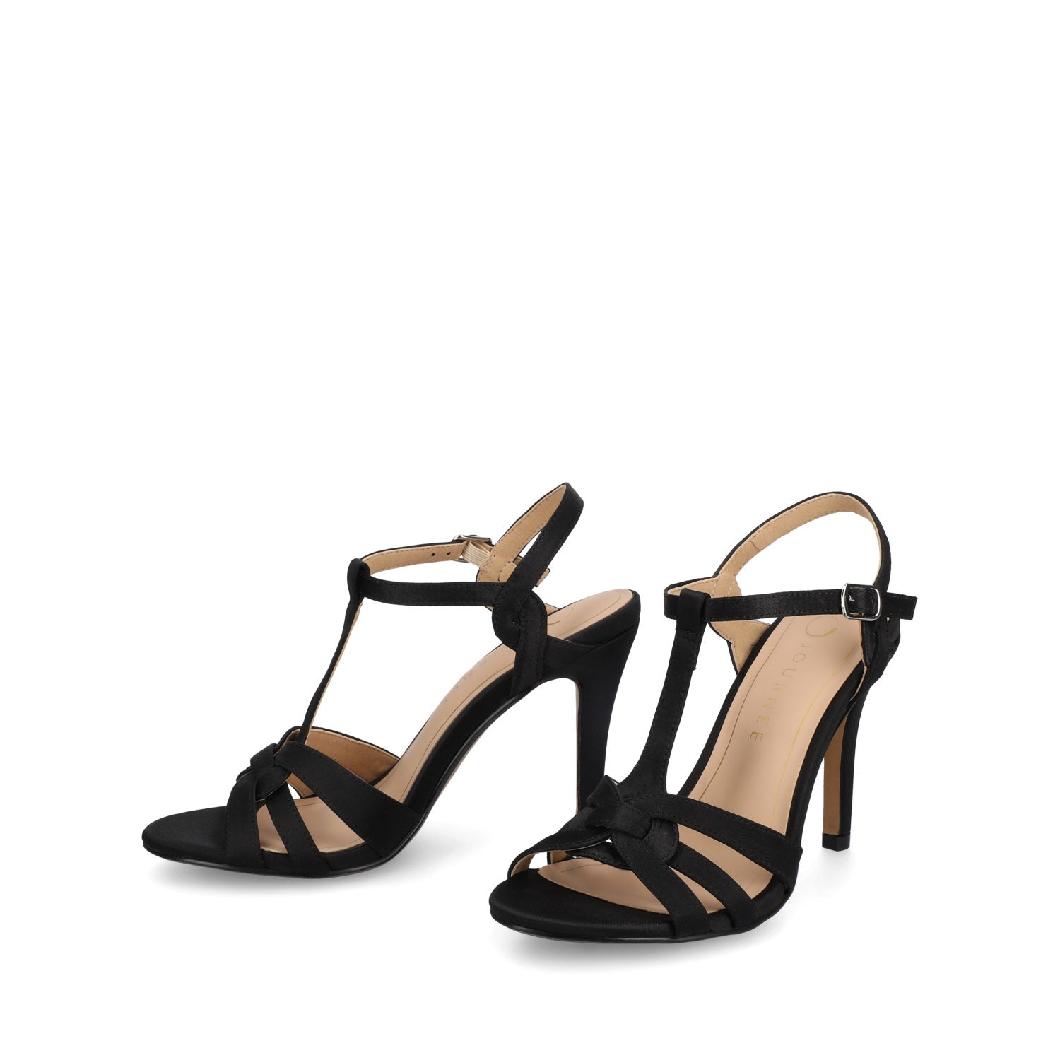 VALRY T-STRAP STILETTO DRESS SANDAL - Black Satin