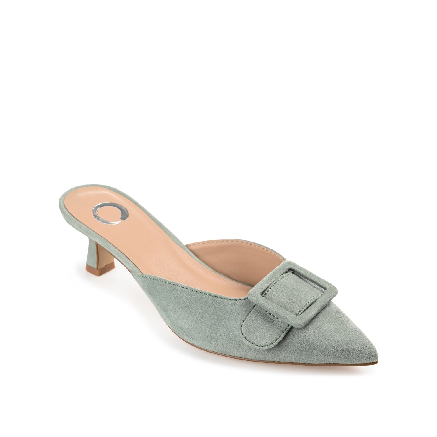 VIANNA MULED KITTEN HEELS IN FAUX SUEDE - Sage