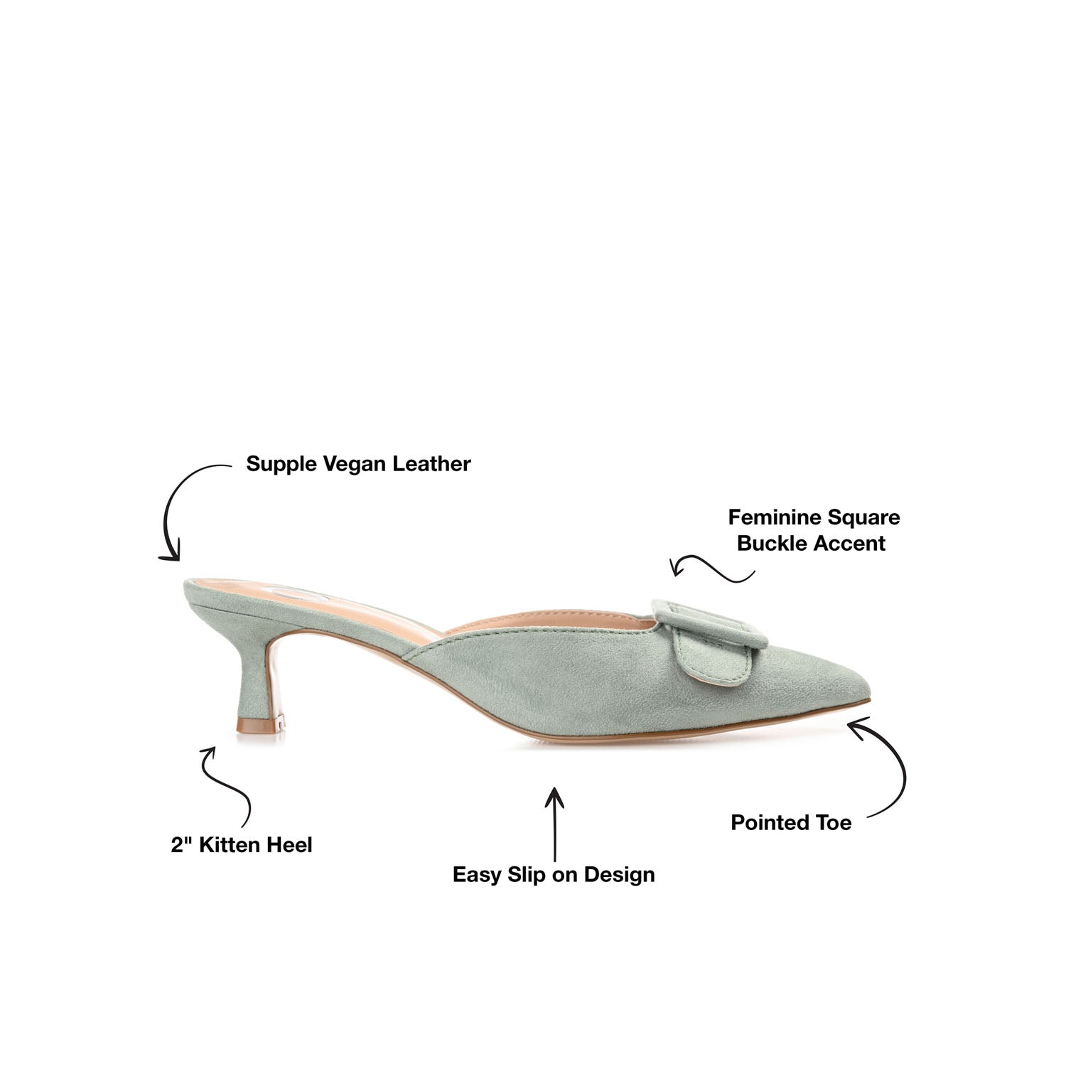 VIANNA KITTEN HEEL MULES IN WIDE - Sage