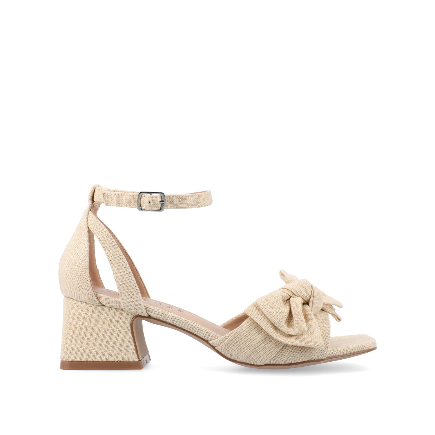 ZEVI STRAPPY BLOCK HEELS IN FABRIC - Tan Beige Fabric