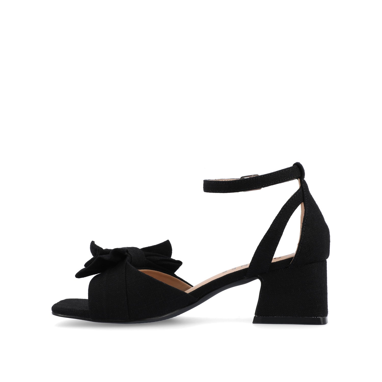 ZEVI STRAPPY BLOCK HEELS IN FABRIC - Black Fabric