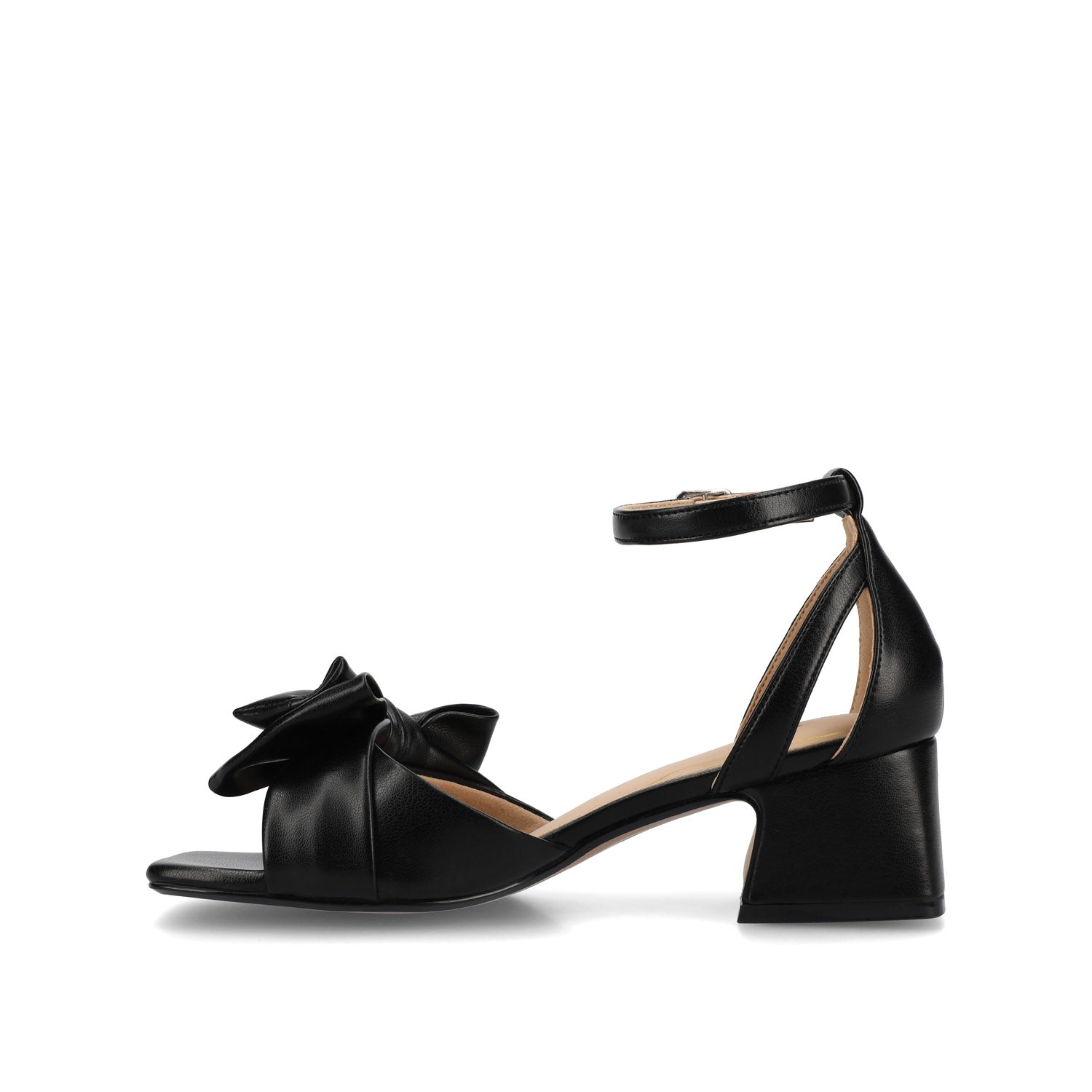 ZEVI STRAPPY BLOCK HEELS IN VEGAN LEATHER - Black PU