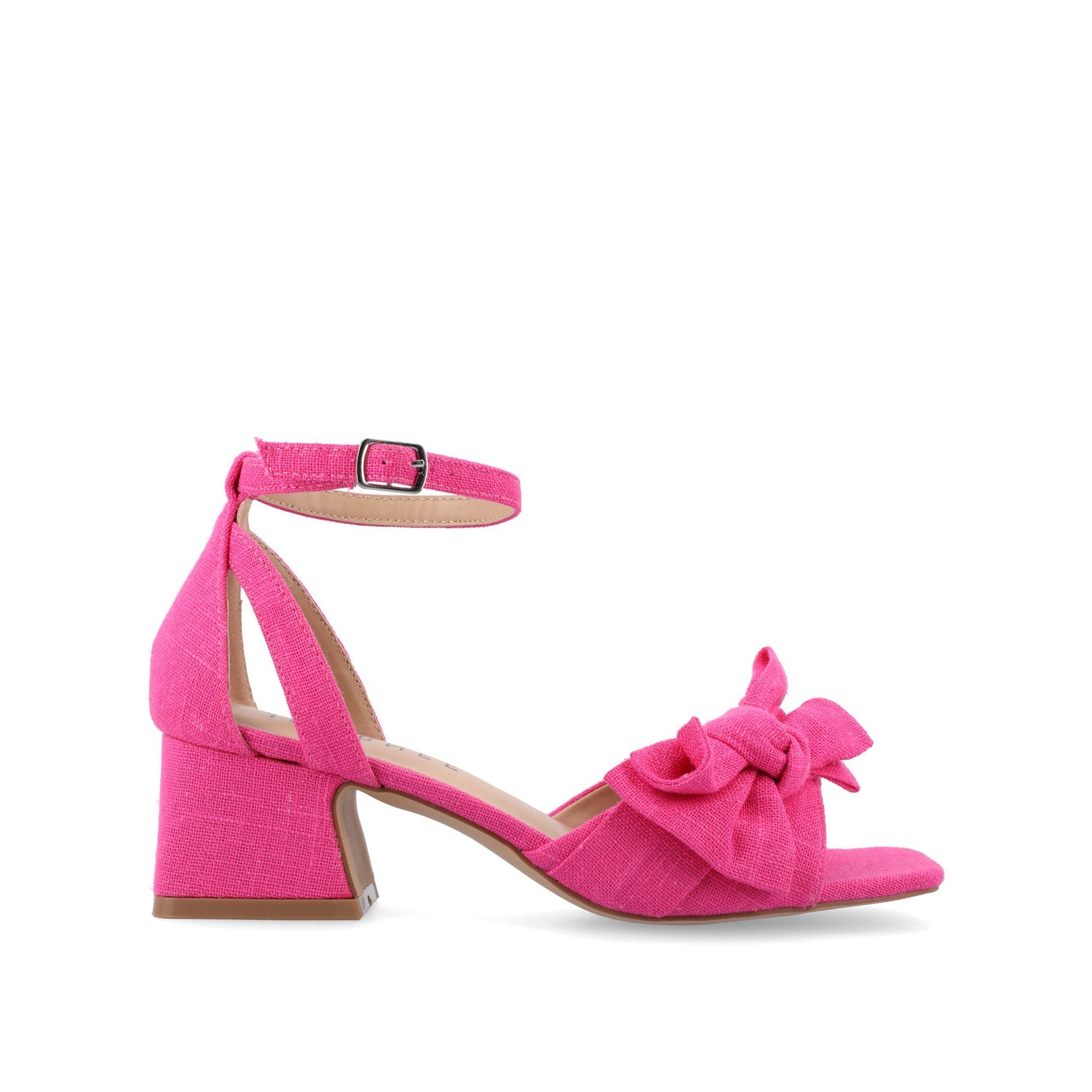 ZEVI STRAPPY BLOCK HEELS IN FABRIC IN WIDE - Hot Pink
