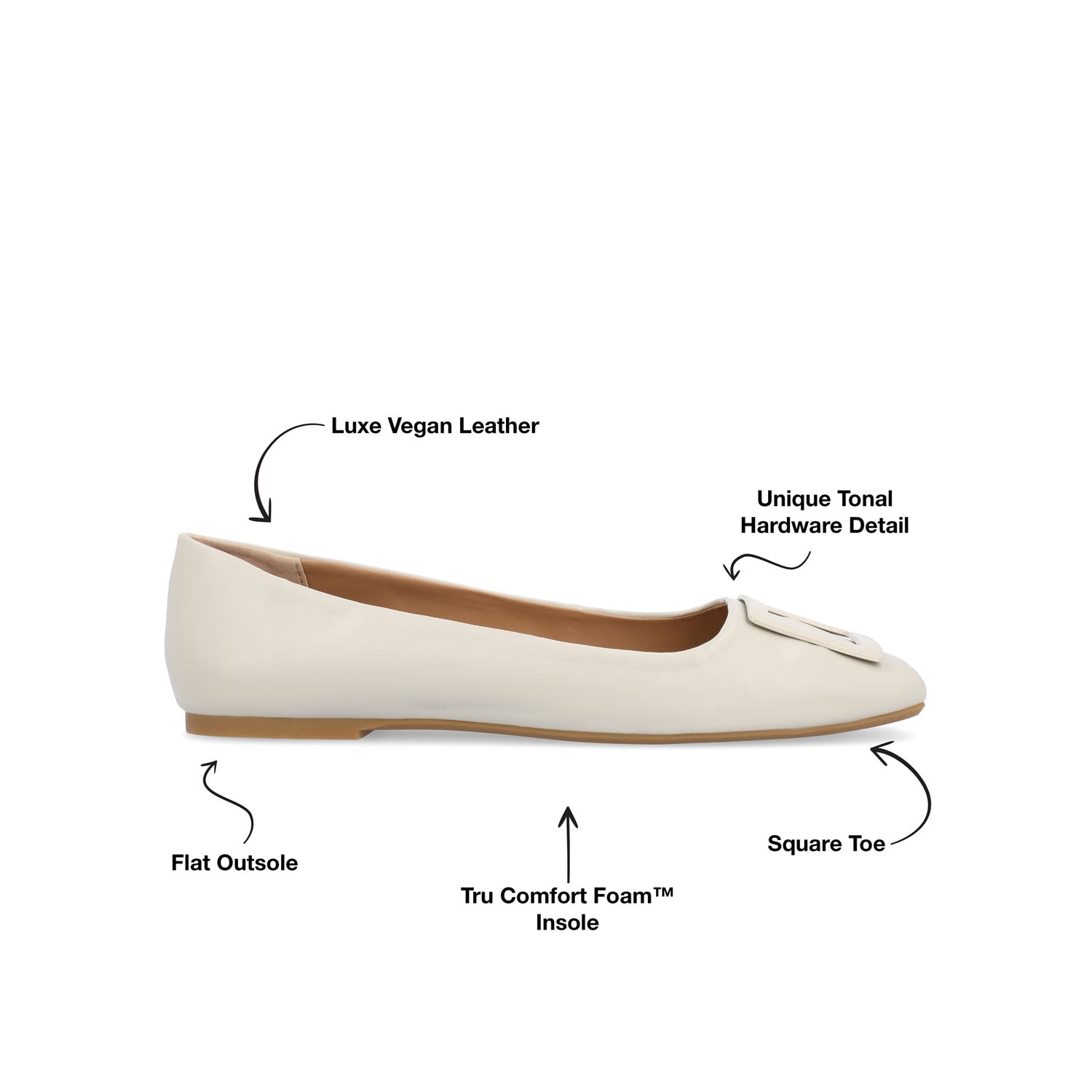 ZIMIA SQUARE TOE FLATS IN VEGAN LEATHER