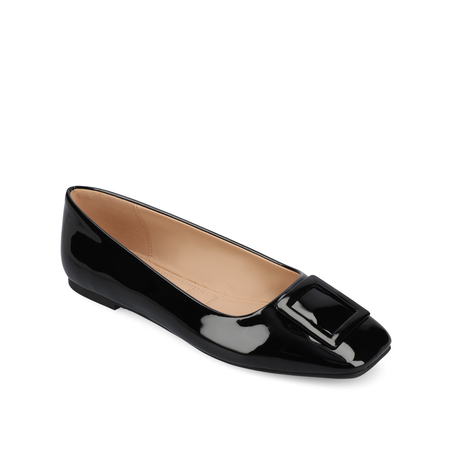 ZIMIA SQUARE TOE FLATS IN VEGAN LEATHER - Patent/Black