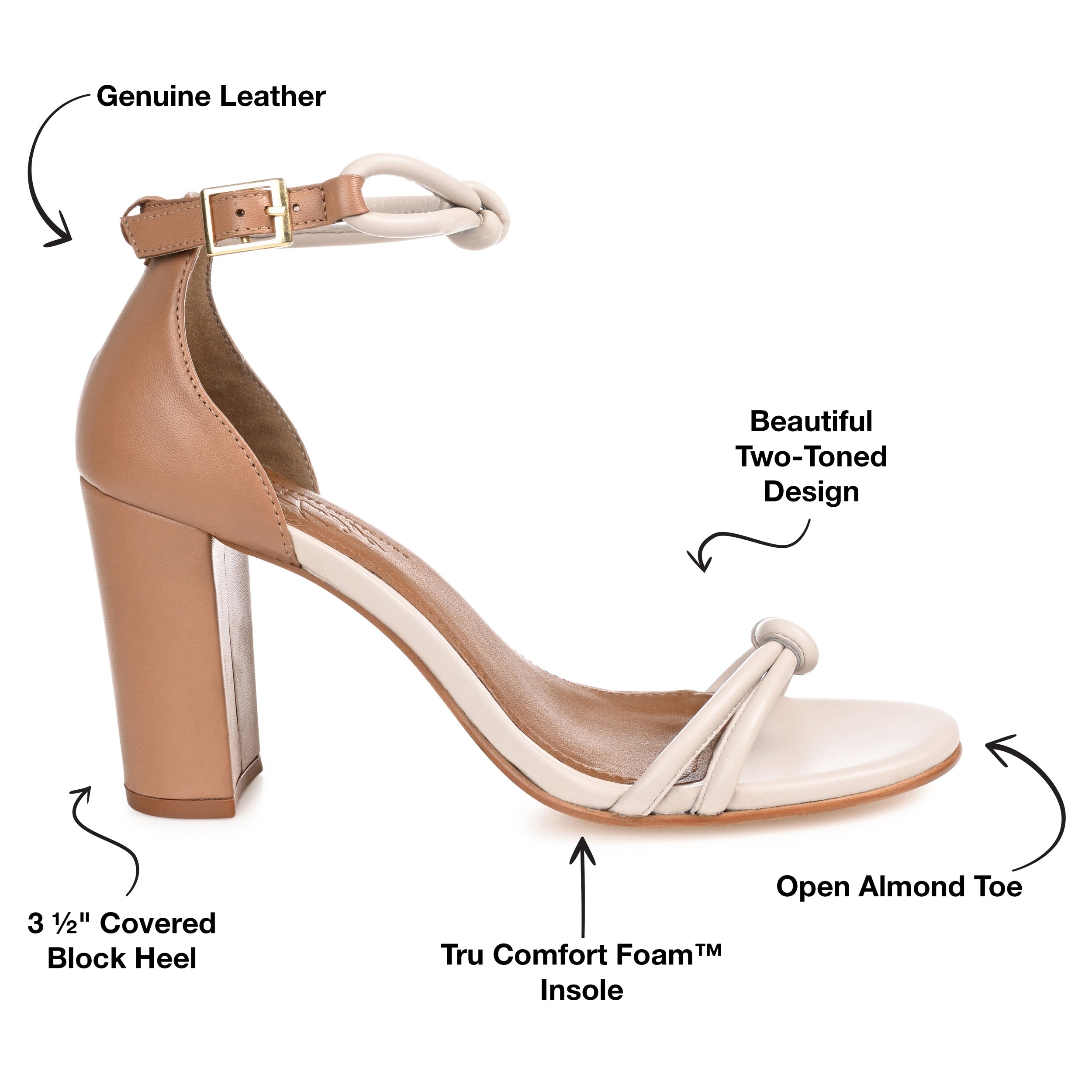 JETTAH STRAPPY BLOCK HEELS IN LEATHER - Tan and Bone Leather