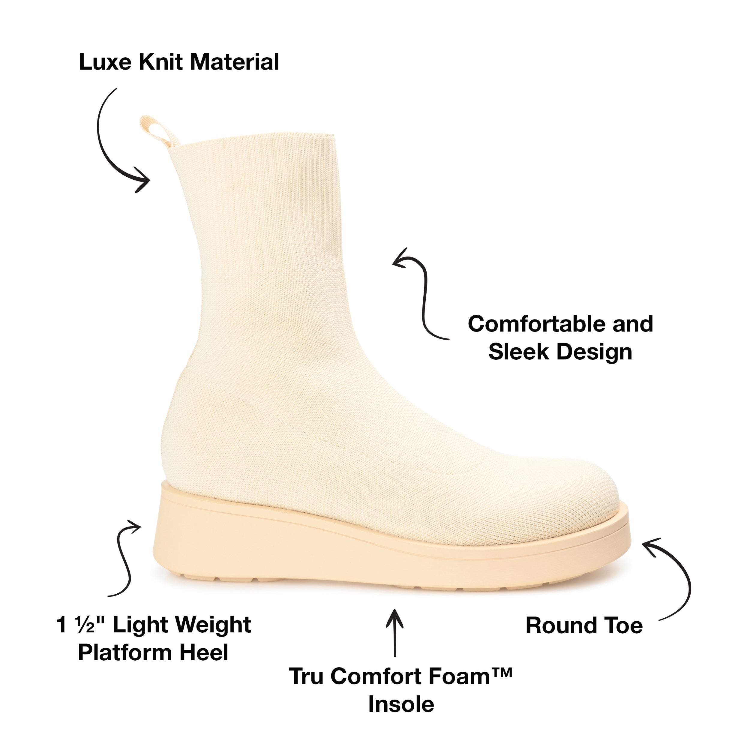 EBBY PLATFORM SOCK BOOT IN KNIT FABRIC - Cream