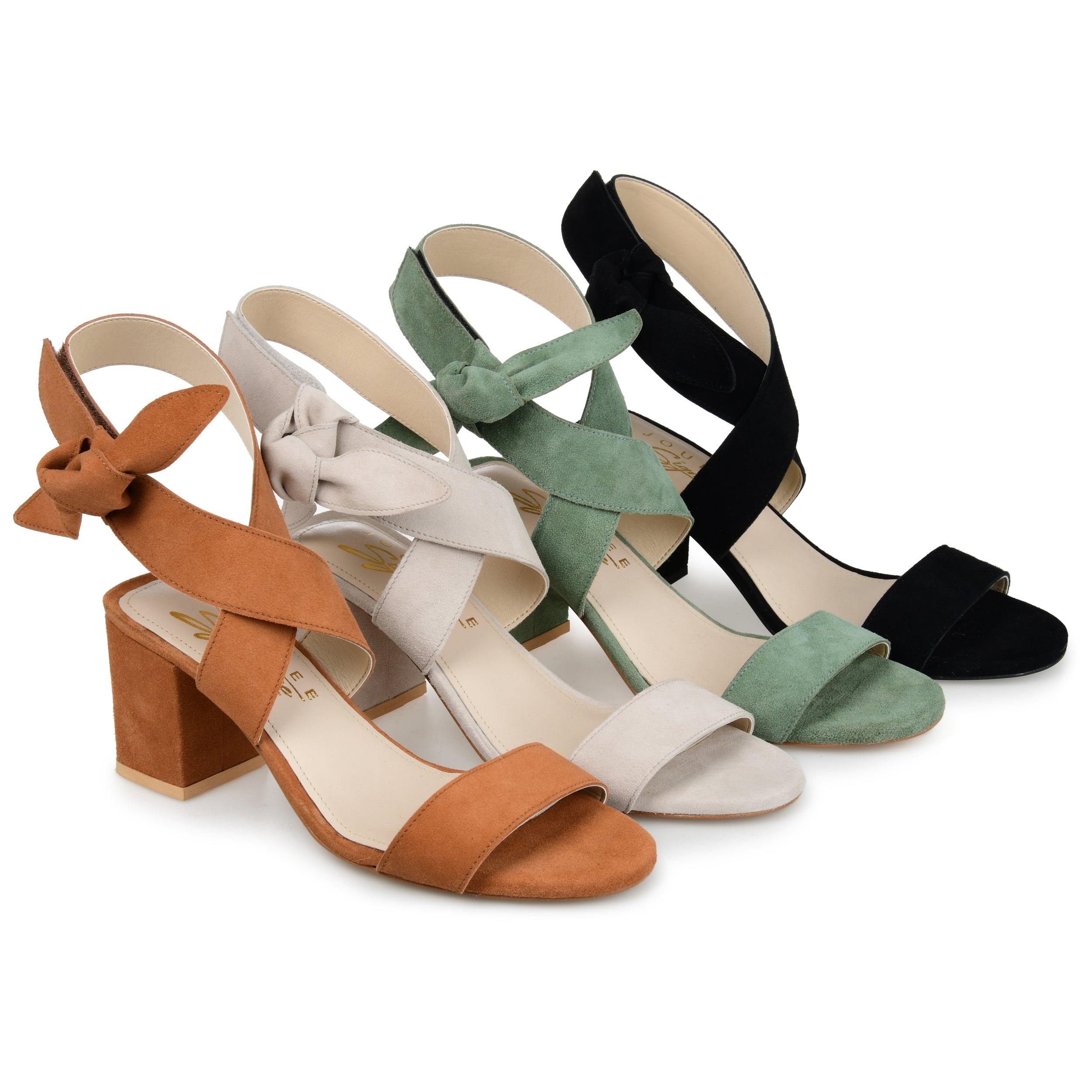 HETHER STRAPPY BLOCK HEELS IN SUEDE - Green
