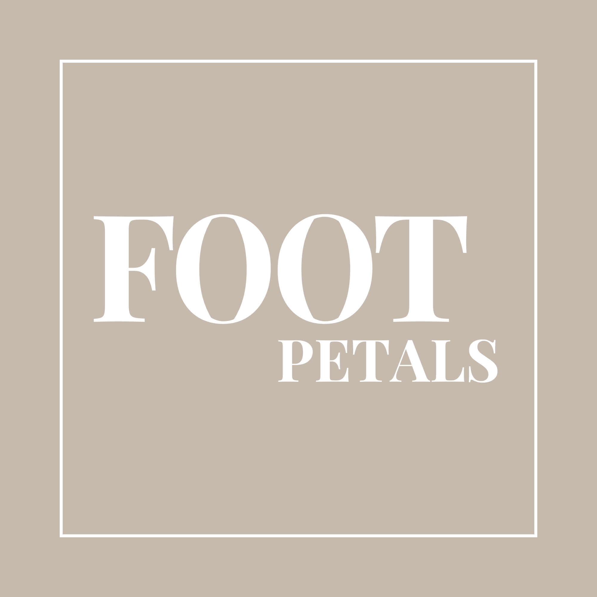 Graphic with the words 'Foot Petals' in white text on a beige background.