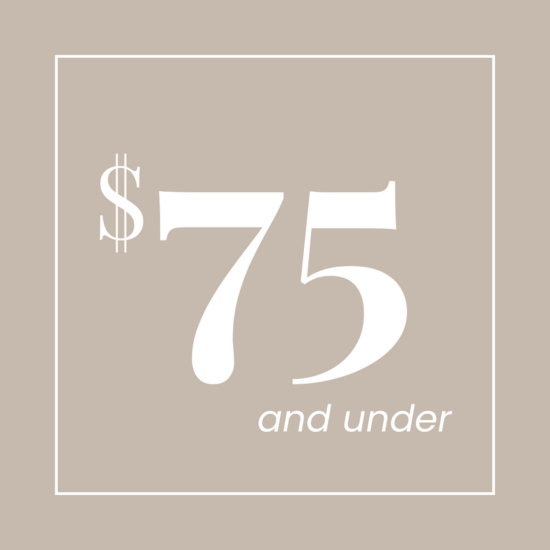 Graphic displaying "$75 and under" on a beige background