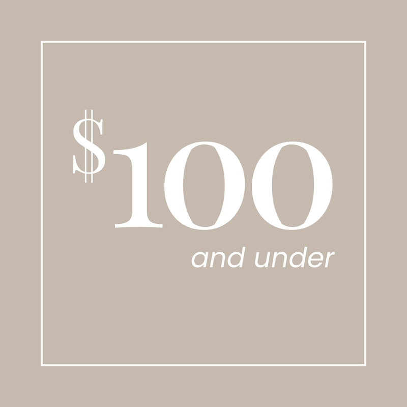 Promotional graphic with beige background and white text reading "Boots $100 and Under"