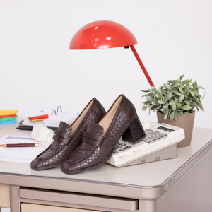 MALLEAH BLOCK HEEL LOAFERS - Chocolate Woven