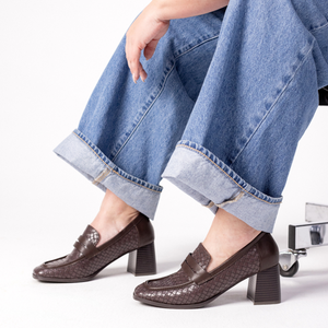 MALLEAH BLOCK HEEL LOAFERS - Chocolate Woven