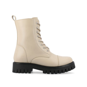 AALEY LACE-UP BOOTIES IN VEGAN LEATHER - Bone PU