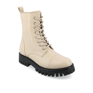 AALEY LACE-UP BOOTIES IN VEGAN LEATHER - Bone PU