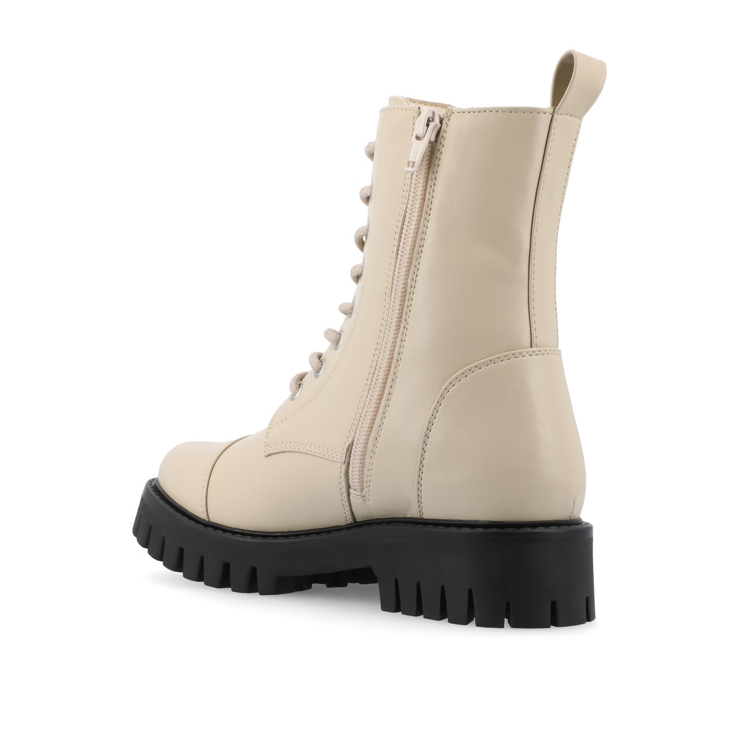 AALEY LACE-UP BOOTIES IN VEGAN LEATHER - Bone PU