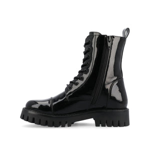 AALEY LACE-UP BOOTIES IN VEGAN LEATHER - Black Patent