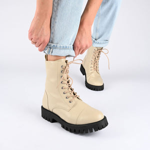 AALEY LACE-UP BOOTIES IN WIDE - Bone