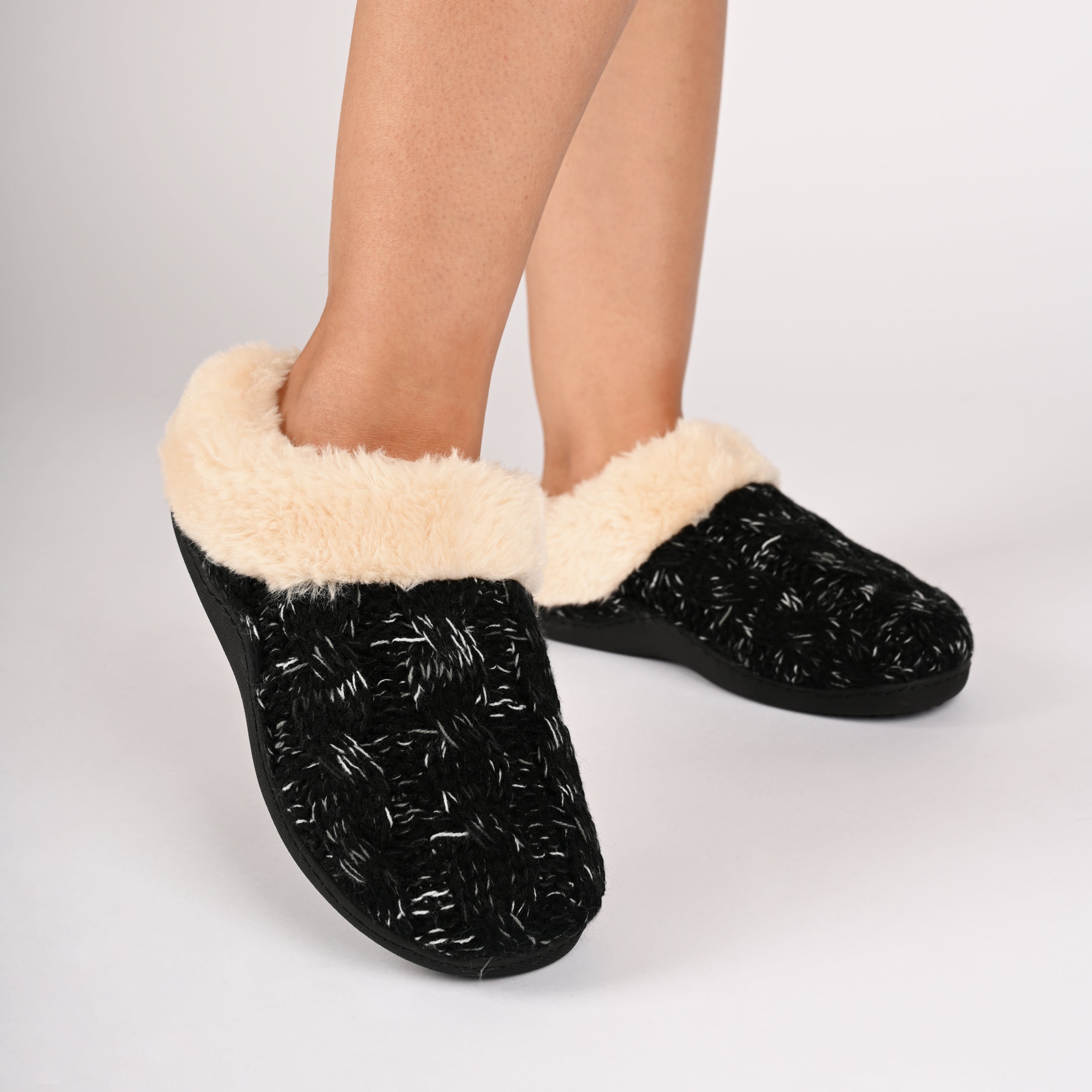 ADIAH SLIPPERS IN SWEATER CABLE KNIT - Black Knit