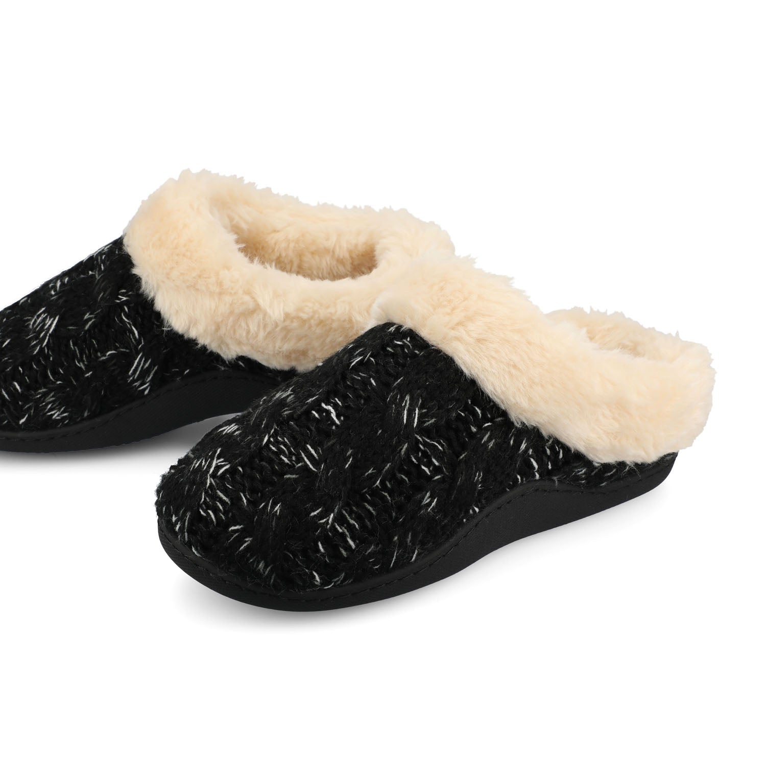 ADIAH SLIPPERS IN SWEATER CABLE KNIT - Black Knit