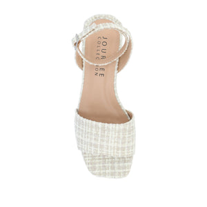 ADLEEY STRAPPY LOW BLOCK HEELS IN TWEED - Beige Tweed